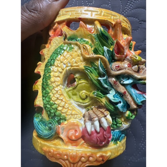 Foo Dog Vastu Dragon Pen Holder Colorful Feng Shui Power Wealth Decorative 4” - Picture 11 of 13